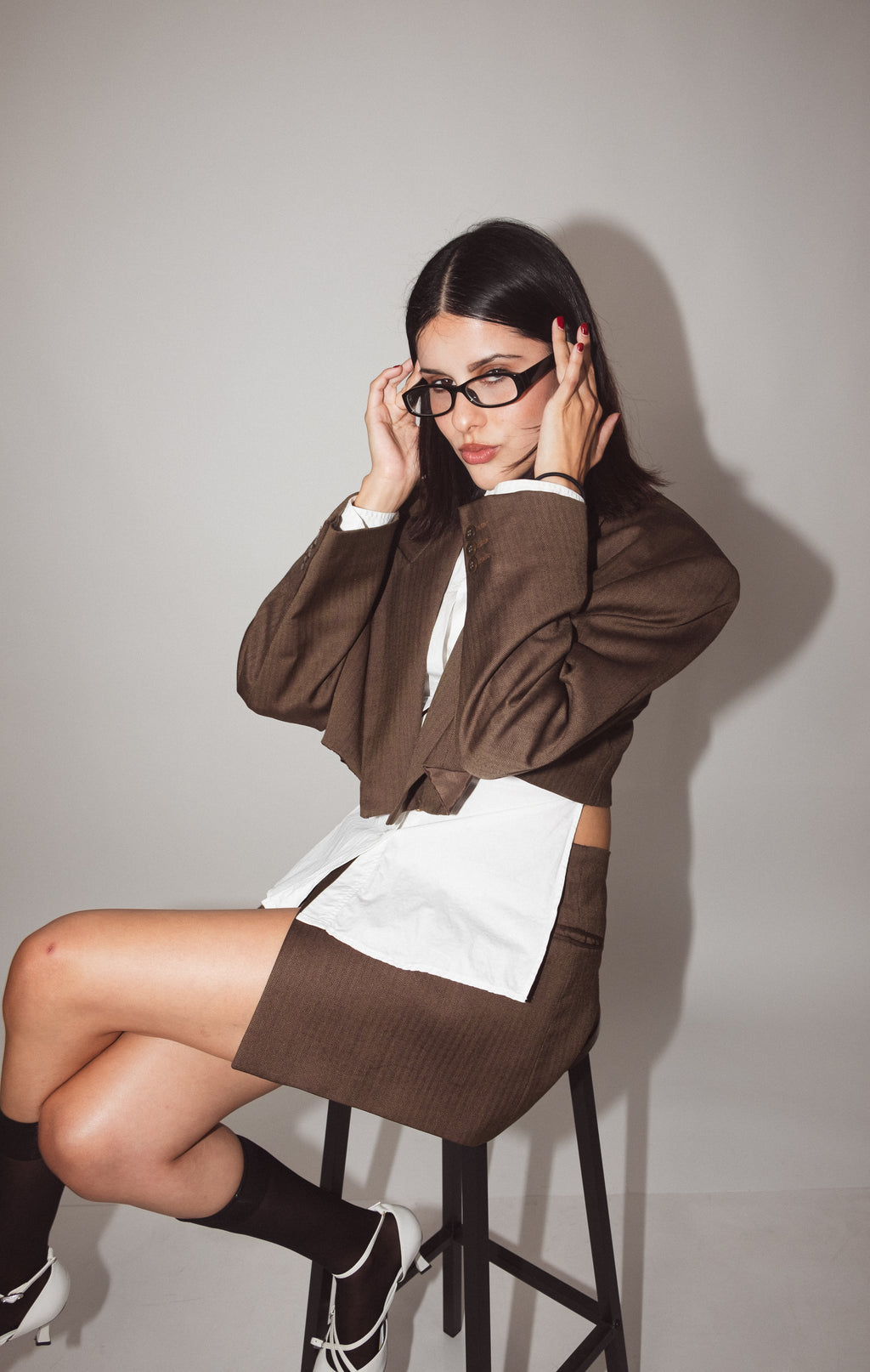 Conjunto Café Mini Falda x Blazer cropped